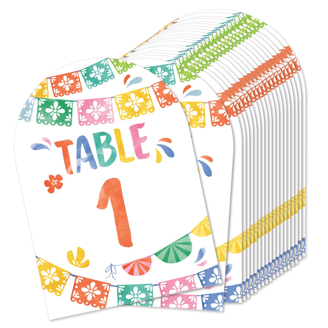 Big Dot of Happiness Fiesta Table Numbers, Mexican Themed Wedding or Birthday Decor, Centerpieces, Double-Sided 5 x 7 inches Cards, Table Numbers 1-20